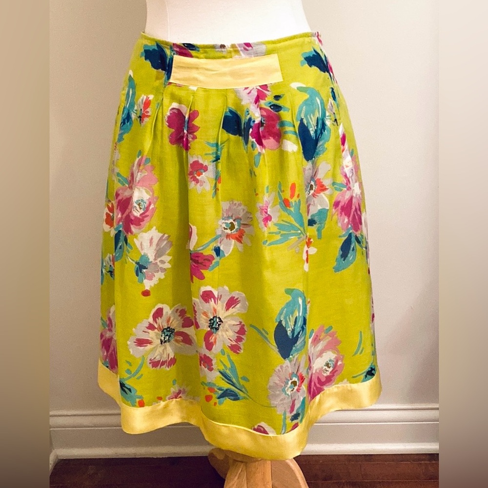 Tyler Boe Yellow Pink Blue Floral Silk Cotton 10 Boho Chic Romantic Whimsy Skirt